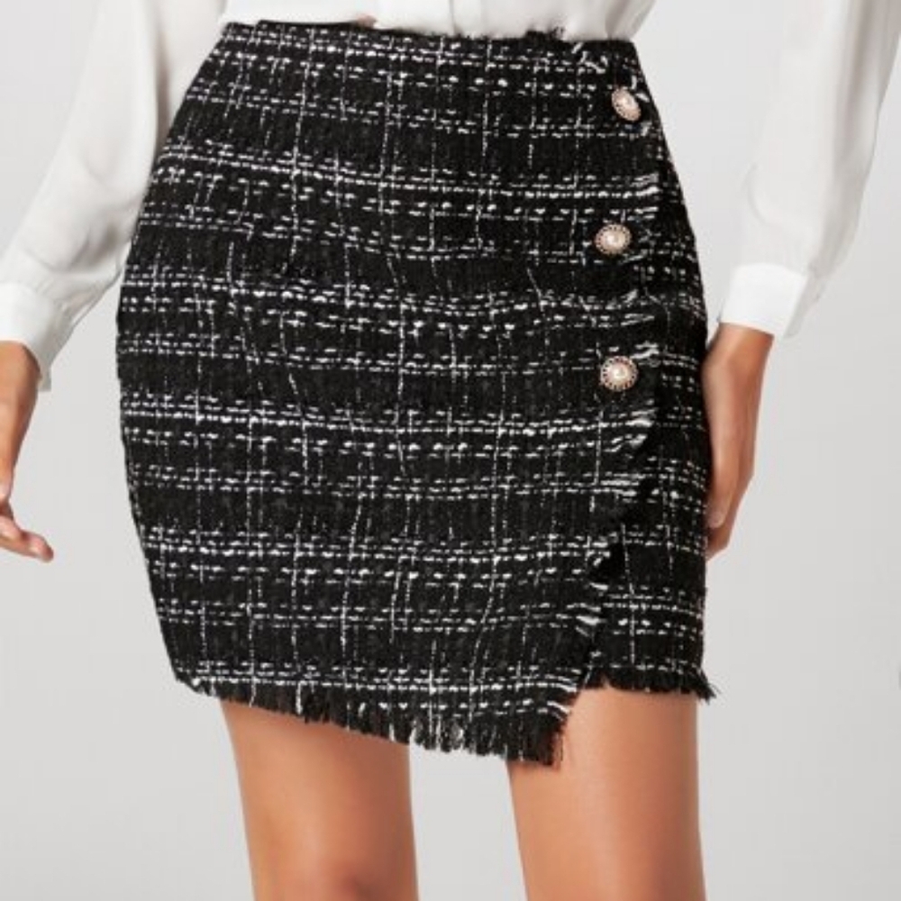 Shein Women's Retro Tweed Plaid A Line Skirt Mini Black Size M Zip Back